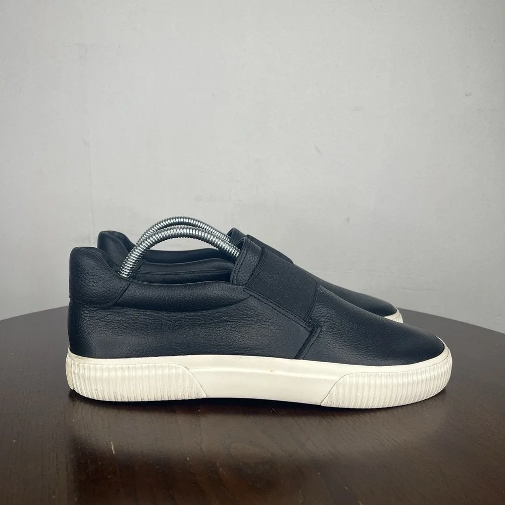 Vince Kirkland Shoes Women's 7M Black Leather Slip On Sneaker ‎ Elastic Band